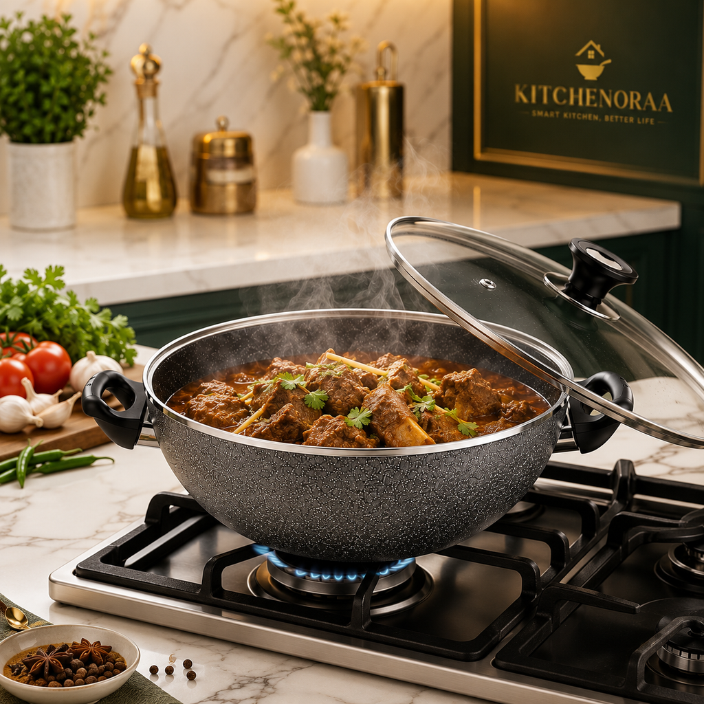 Sonex Nonstick Cooking Wok with Glass Lid – Premium Deep Cookware