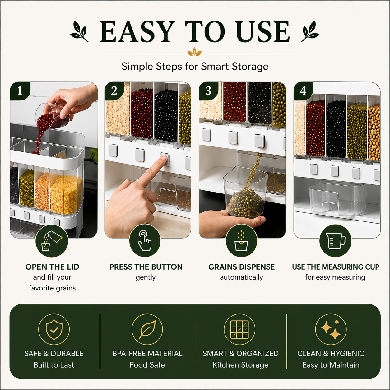 Elite 6-Compartment Grain Dispenser | BPA-Free Dry Food Storage