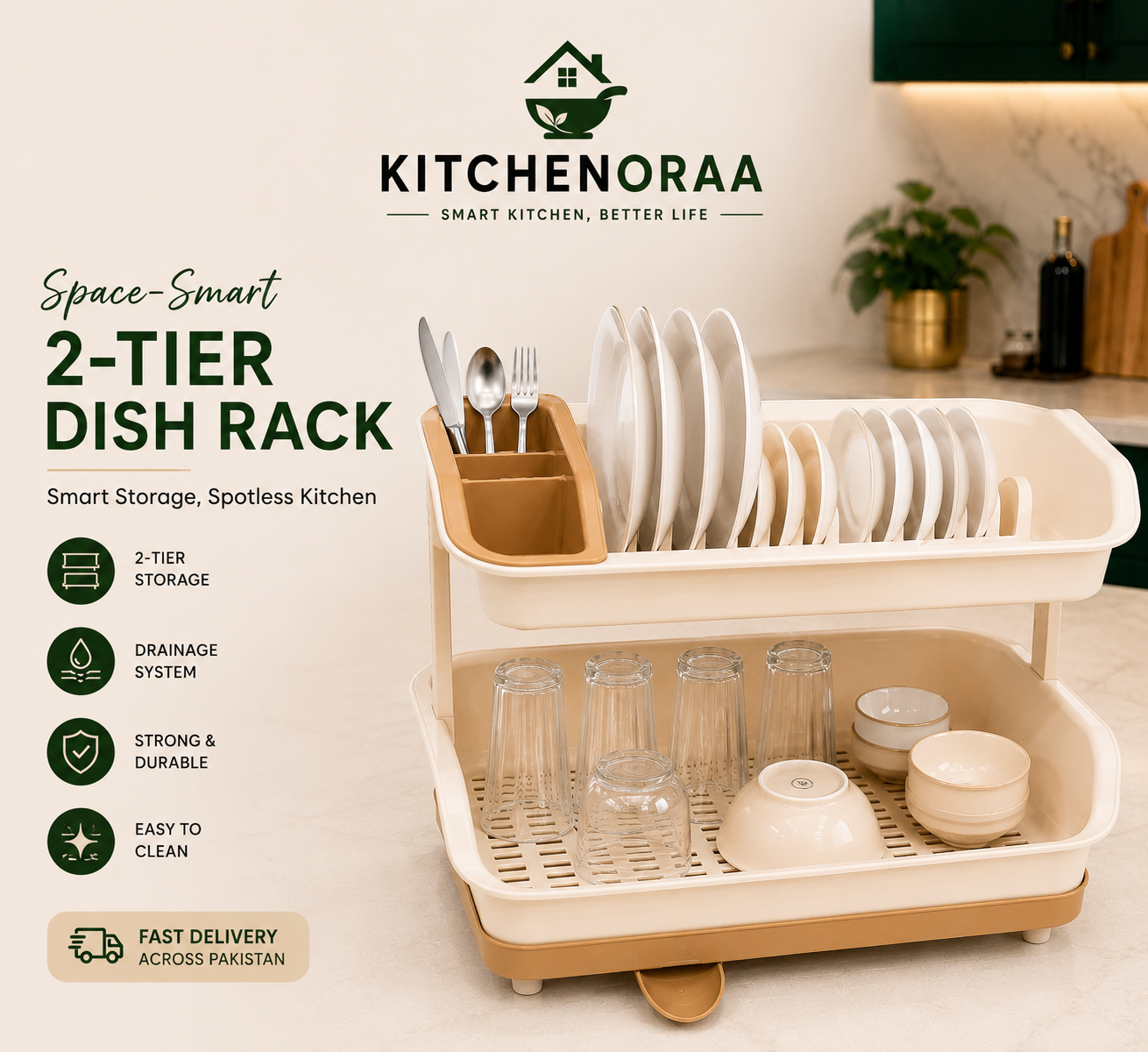 Smart 2-Tier Dish Rack – Premium Kitchen Organizer ✨