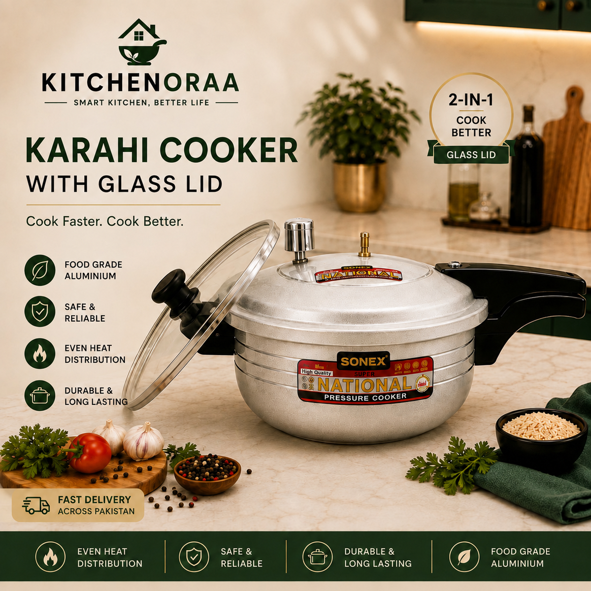 Premium Pressure Cooker with             Glass Lid
