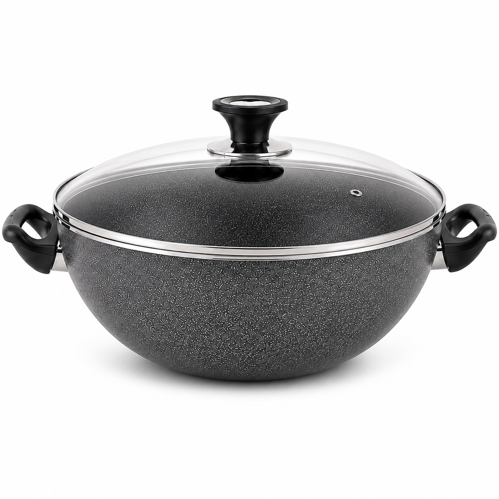 Sonex Nonstick Cooking Wok with Glass Lid – Premium Deep Cookware