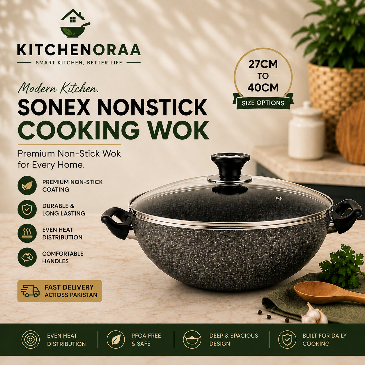 Sonex Nonstick Cooking Wok with Glass Lid